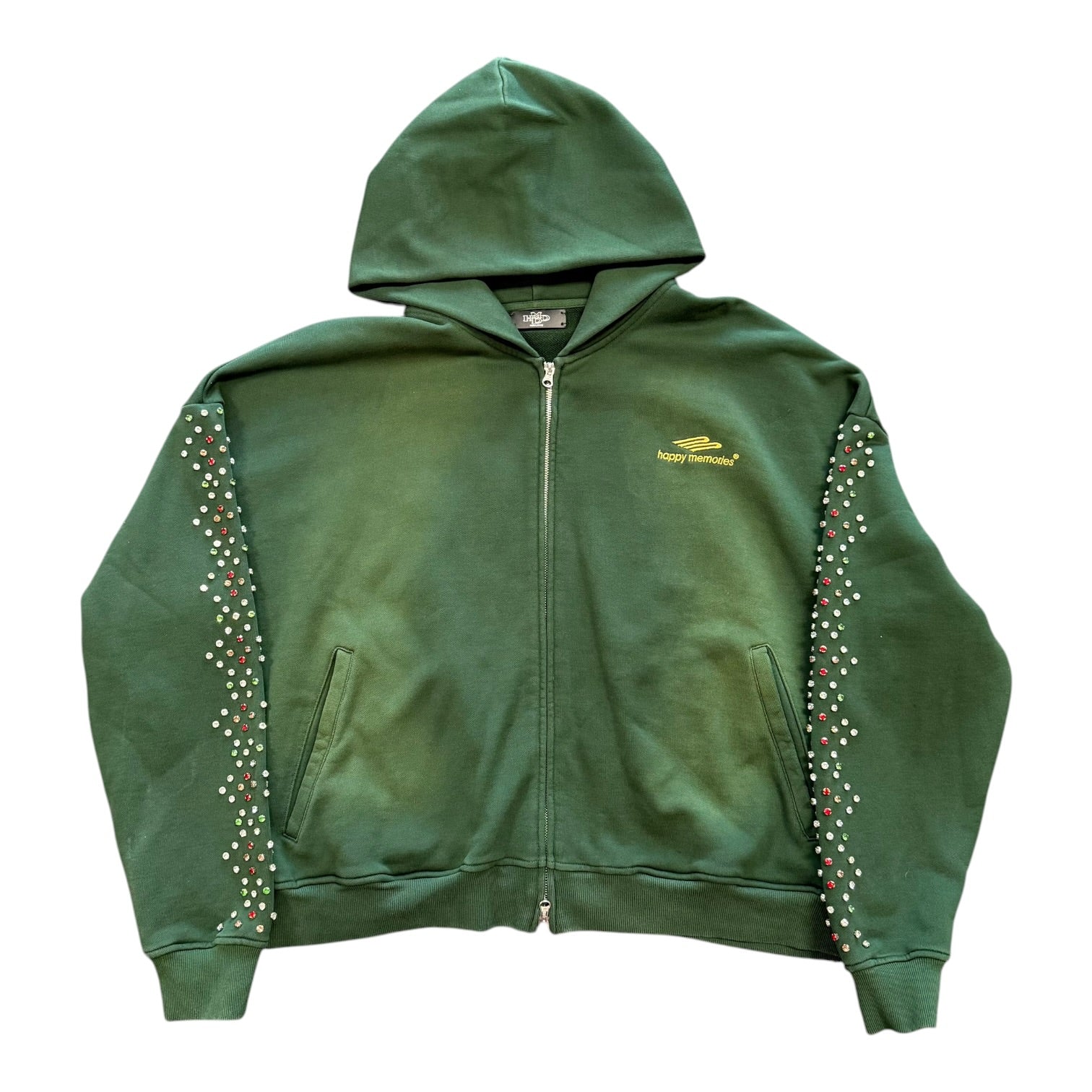 HMDD Green Rhinestone Zip Hoodie