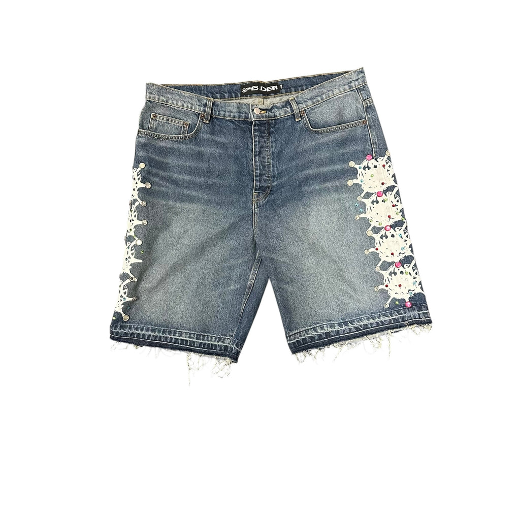 Sp5der Gem Stone Blue Denim Shorts