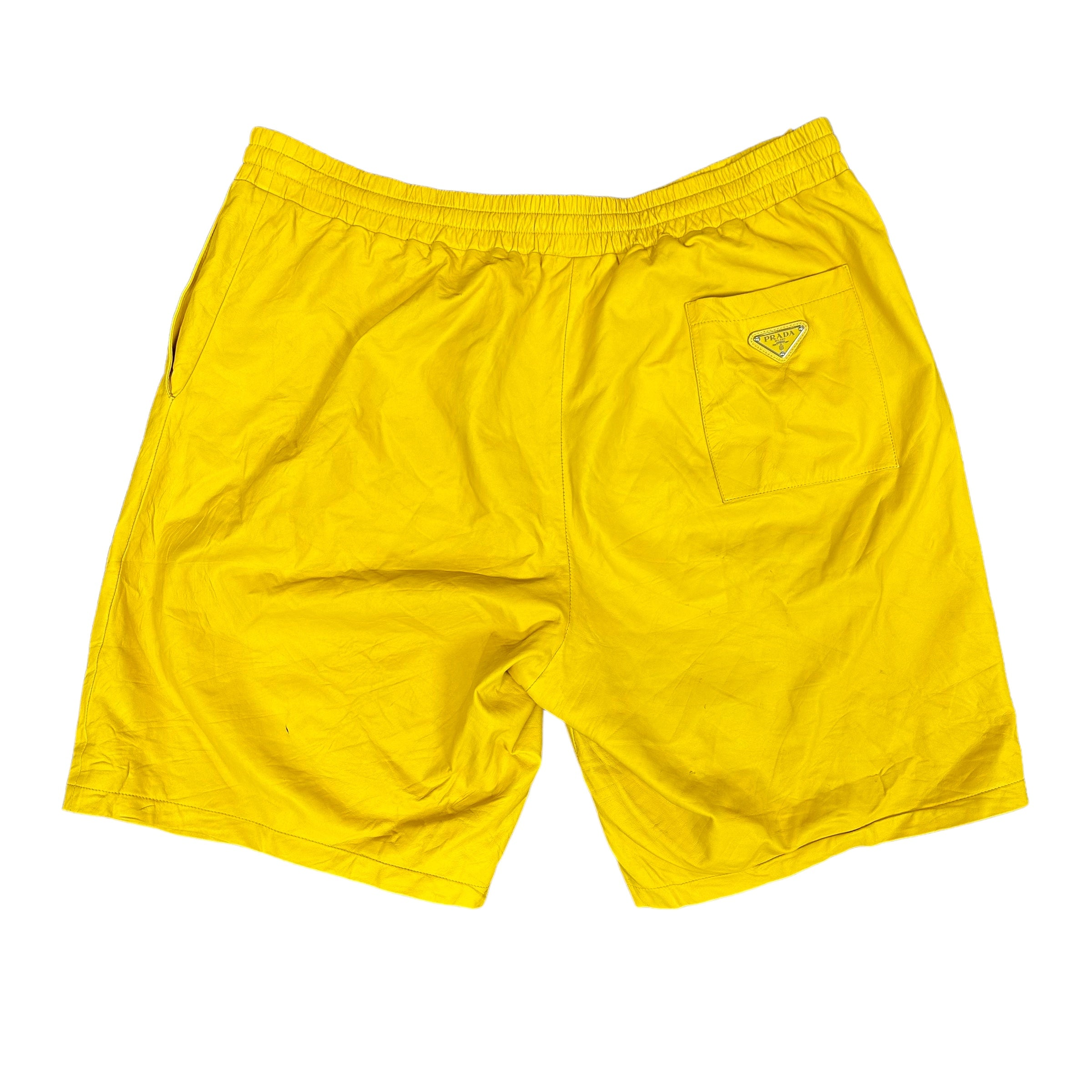 Yellow Prada Leather Shorts