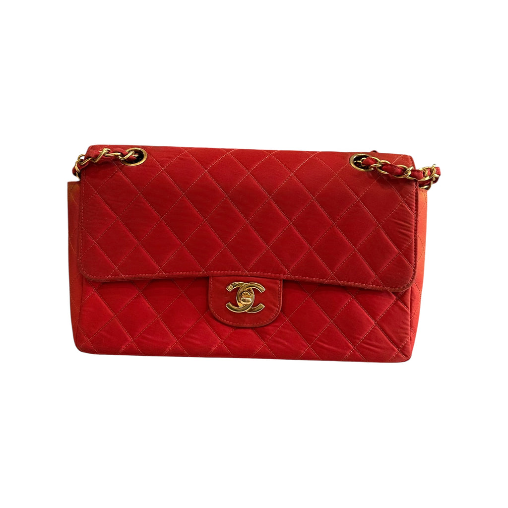 Chanel Classic Flap Medium Vintage Red Nylon Satin Bag