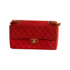 Chanel Classic Flap Medium Vintage Red Nylon Satin Bag