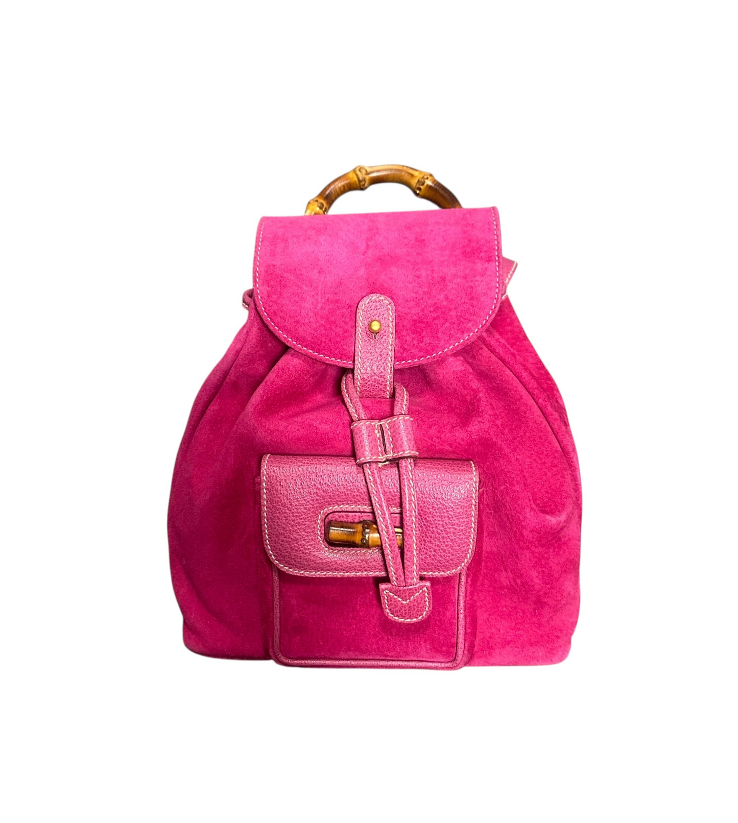 Gucci Suede Calfskin Bamboo Backpack Pink