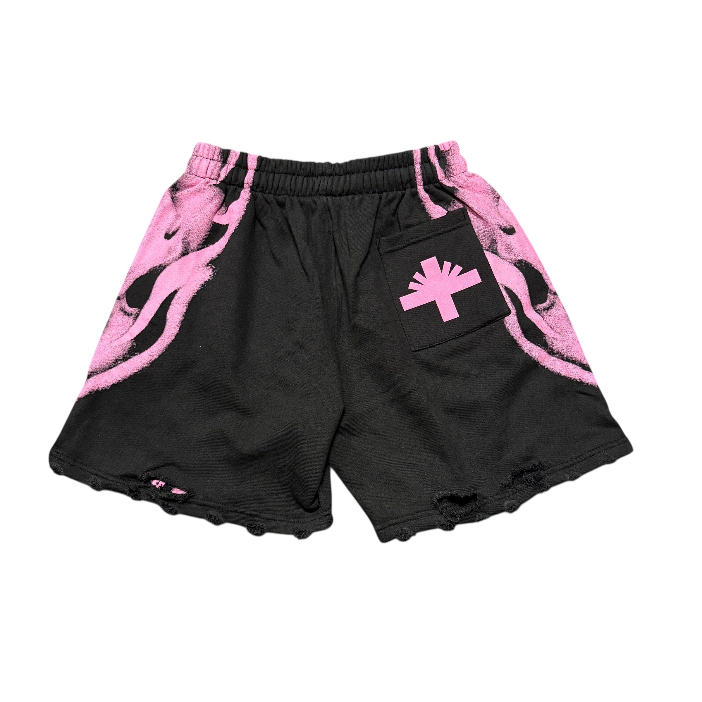Brand New Vertabrae Skull Storm Distressed Shorts Pink