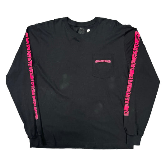 Black Chrome Heart Pink Print L/S