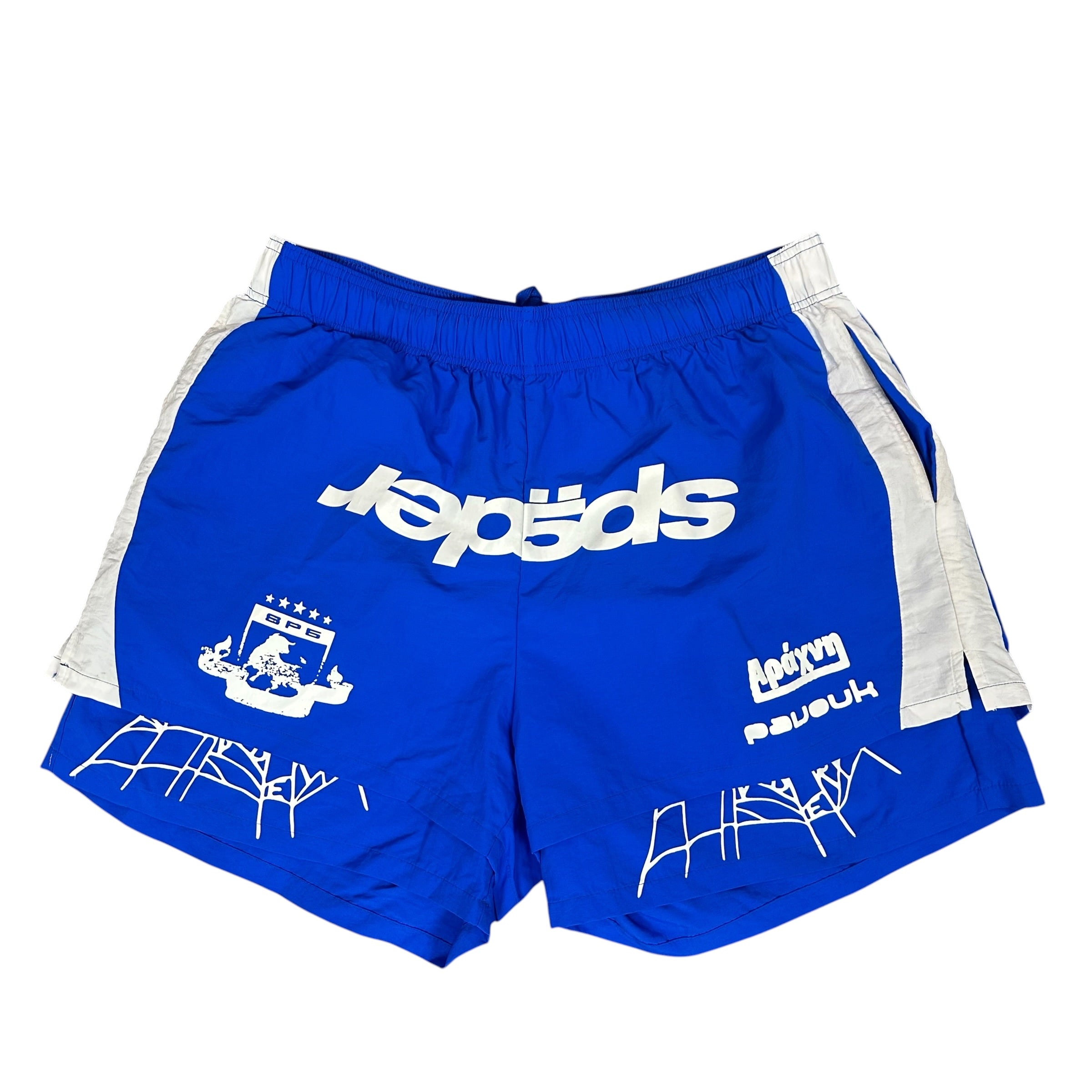 SP5DER Soccer Double-Layer Logo-Print Shorts ‘Blue/White’