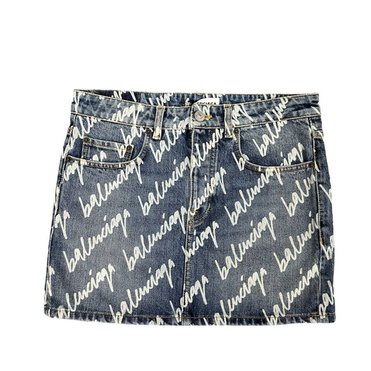 Balenciaga Denim All Over Print Skirt