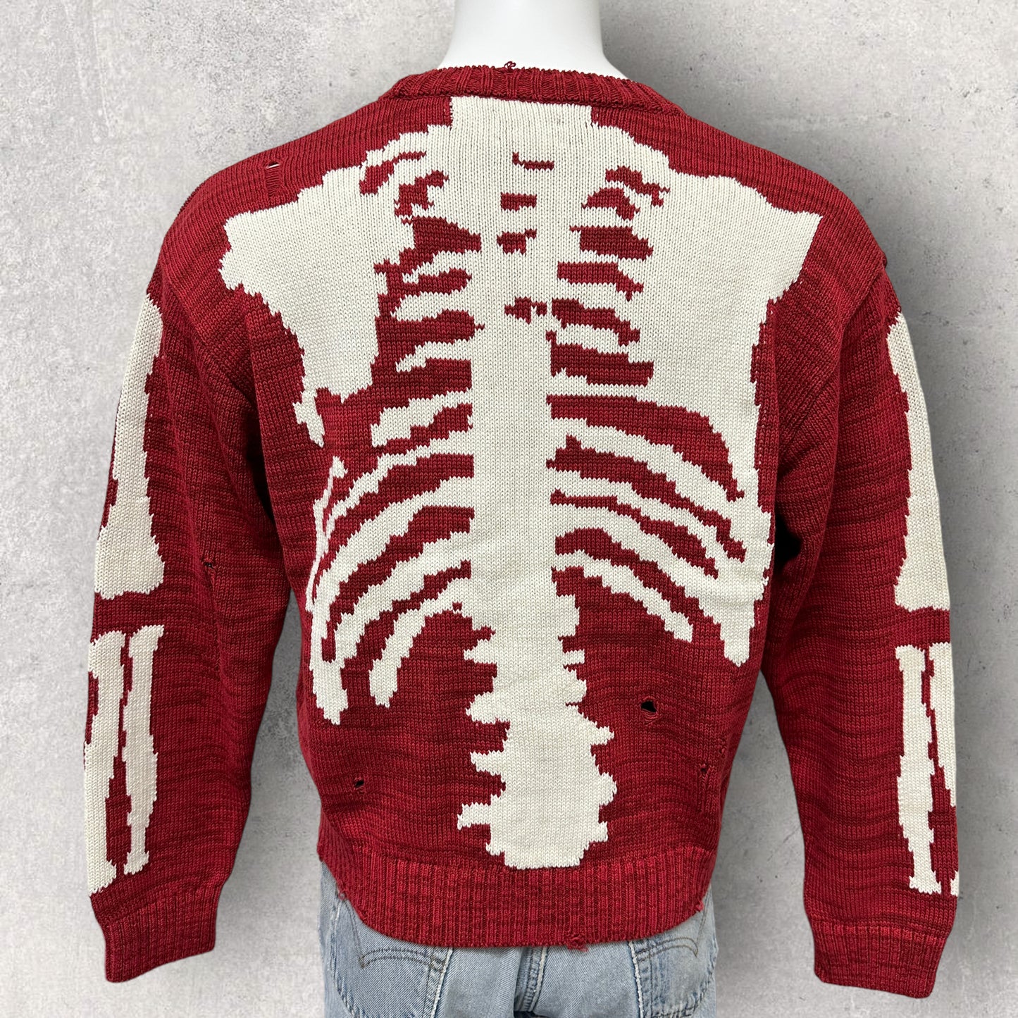 Kapital Wool Bone Red Distressed Crewneck