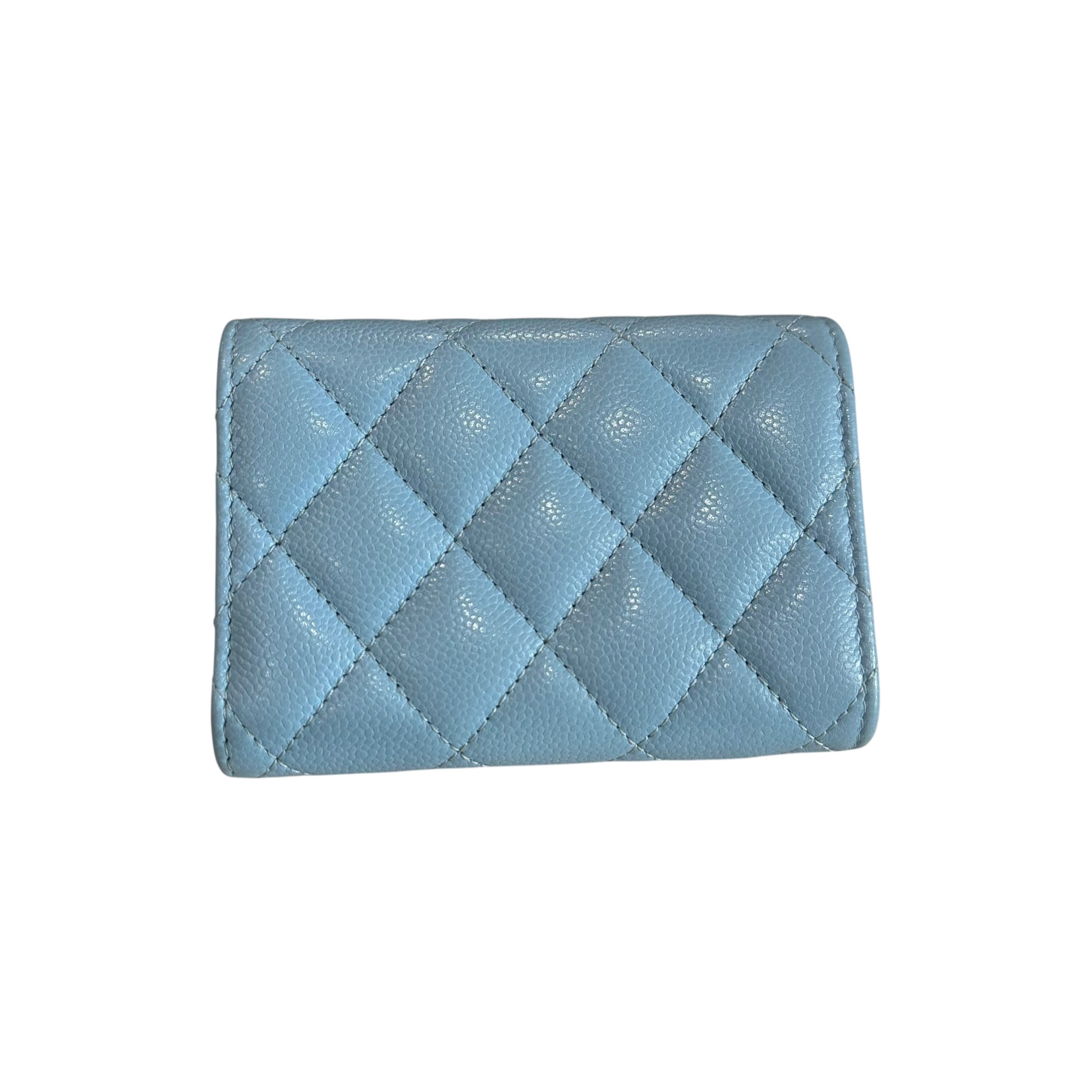 Chanel Caviar Quilted Double Flap Wallet Light Blue