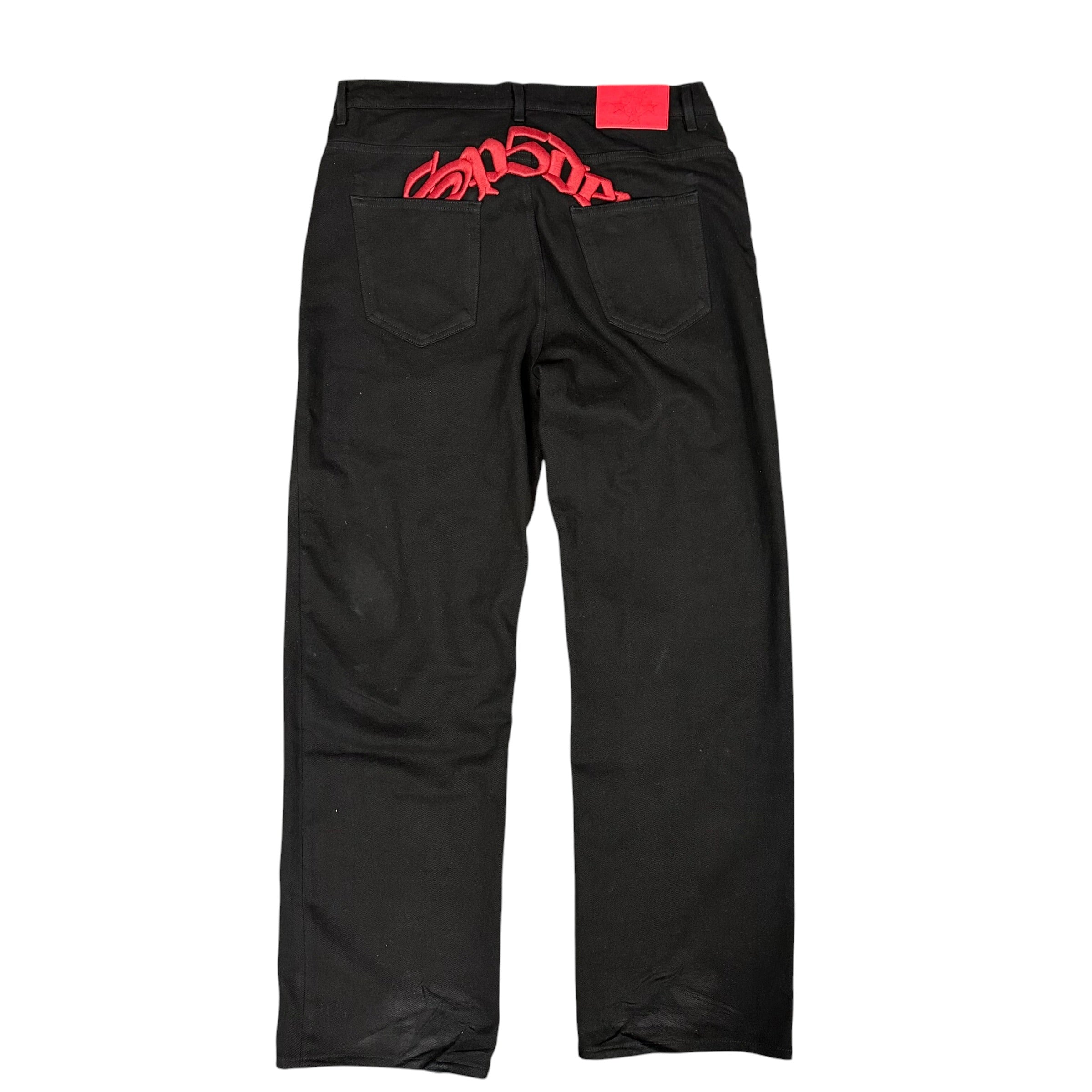Sp5der Black/Red Embroidered Jeans