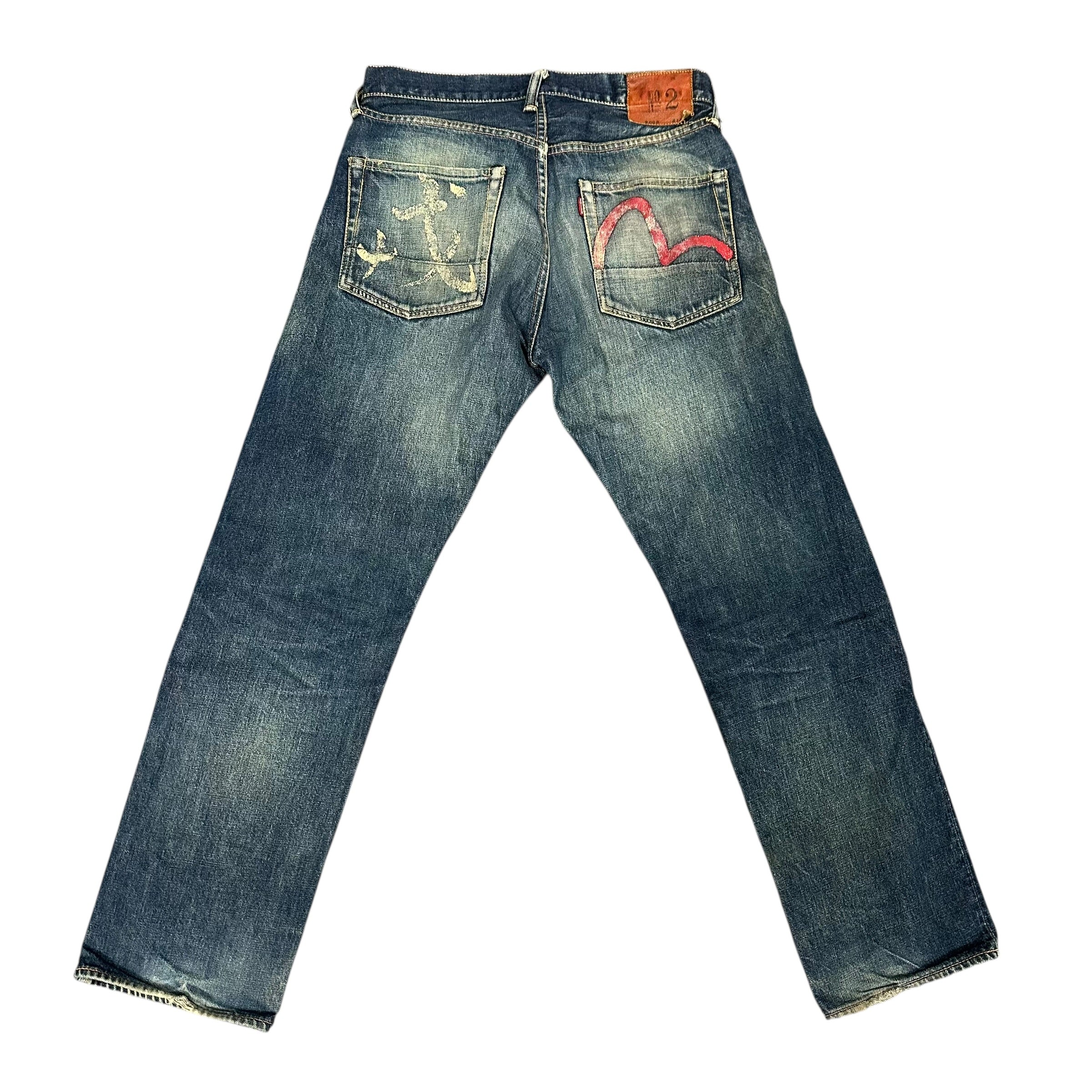 Evisu Blue Faded Seagull Logo Jeans