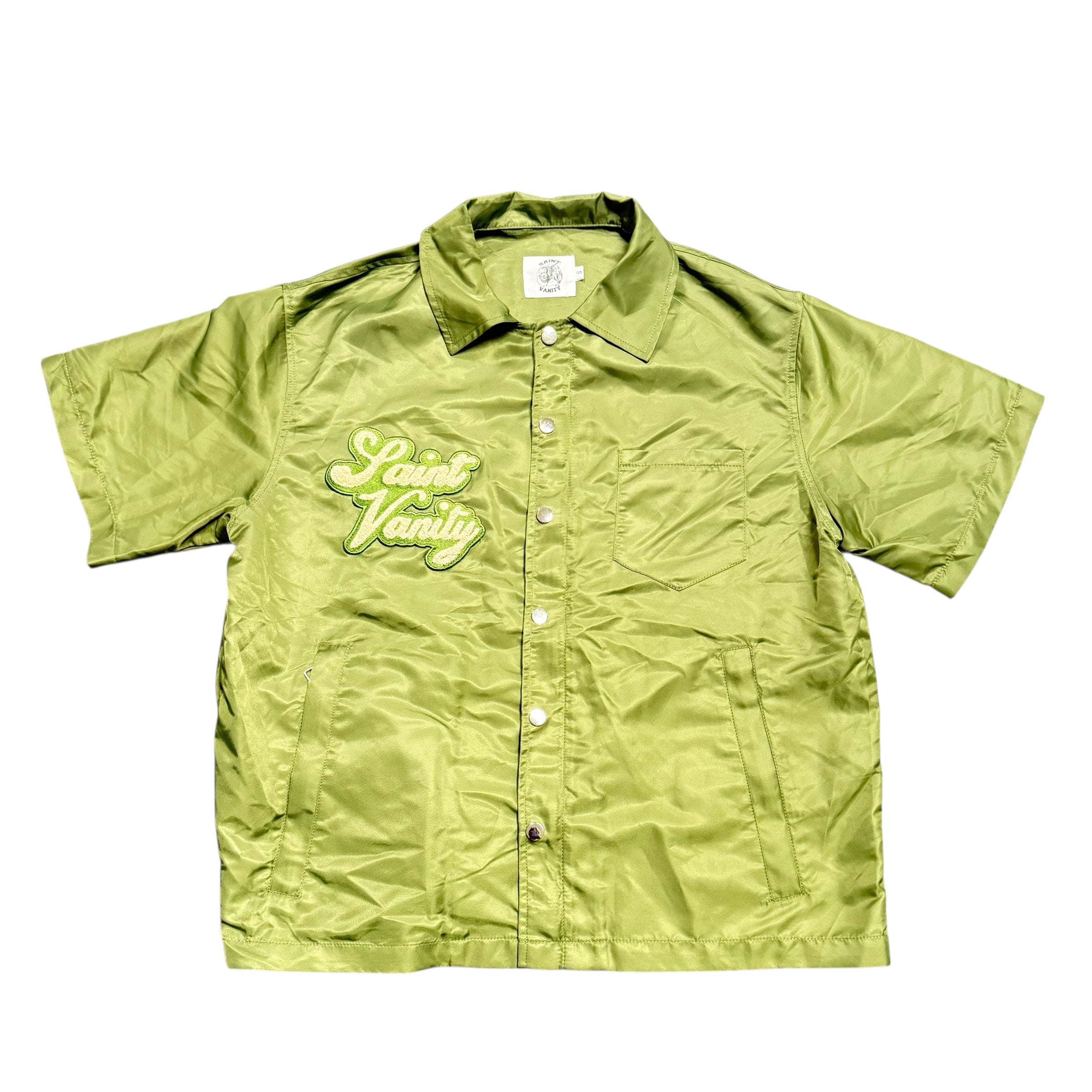 Saint Vanity Nylon Logo Button Shirt Olive