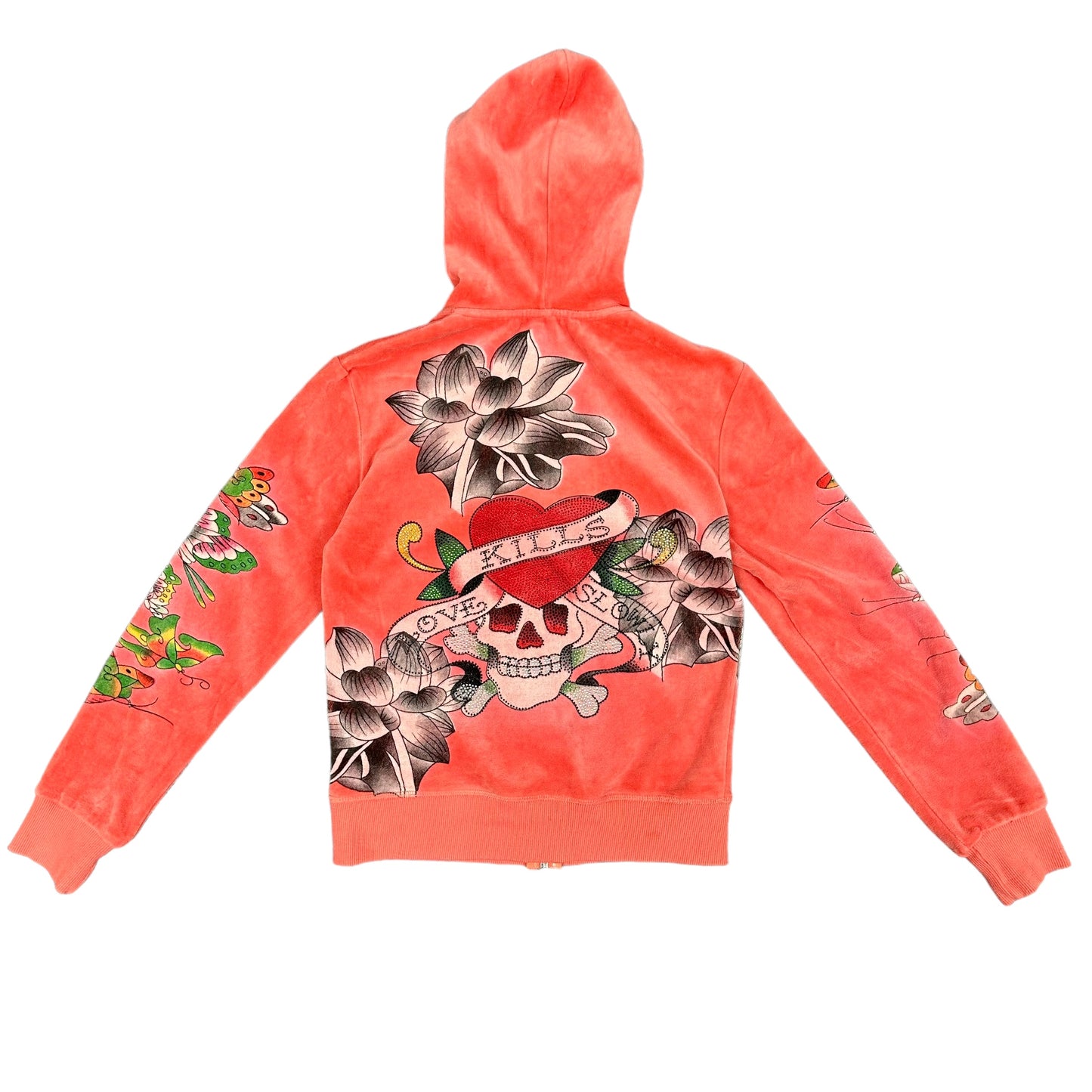 Ed Hardy Peach Butterfly Velour Hoodie