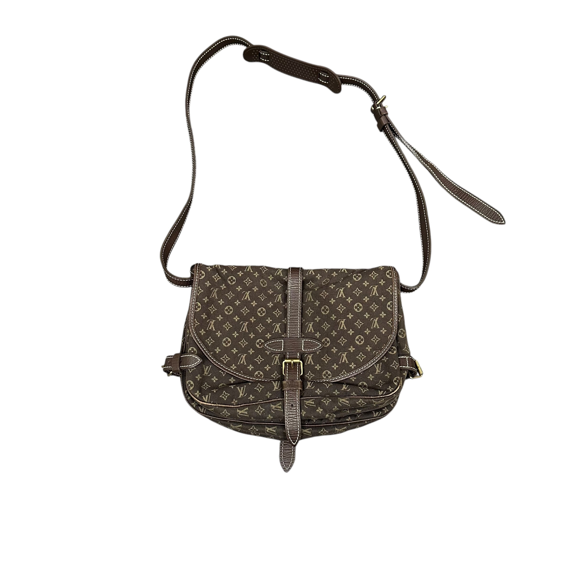 Louis Vuitton Monogram Mini Lin Saumur Eben Crossbody Bag Brown