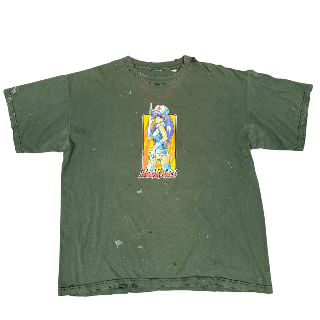 Vintage Green "Hook-Ups" Skate Distressed Green Tee