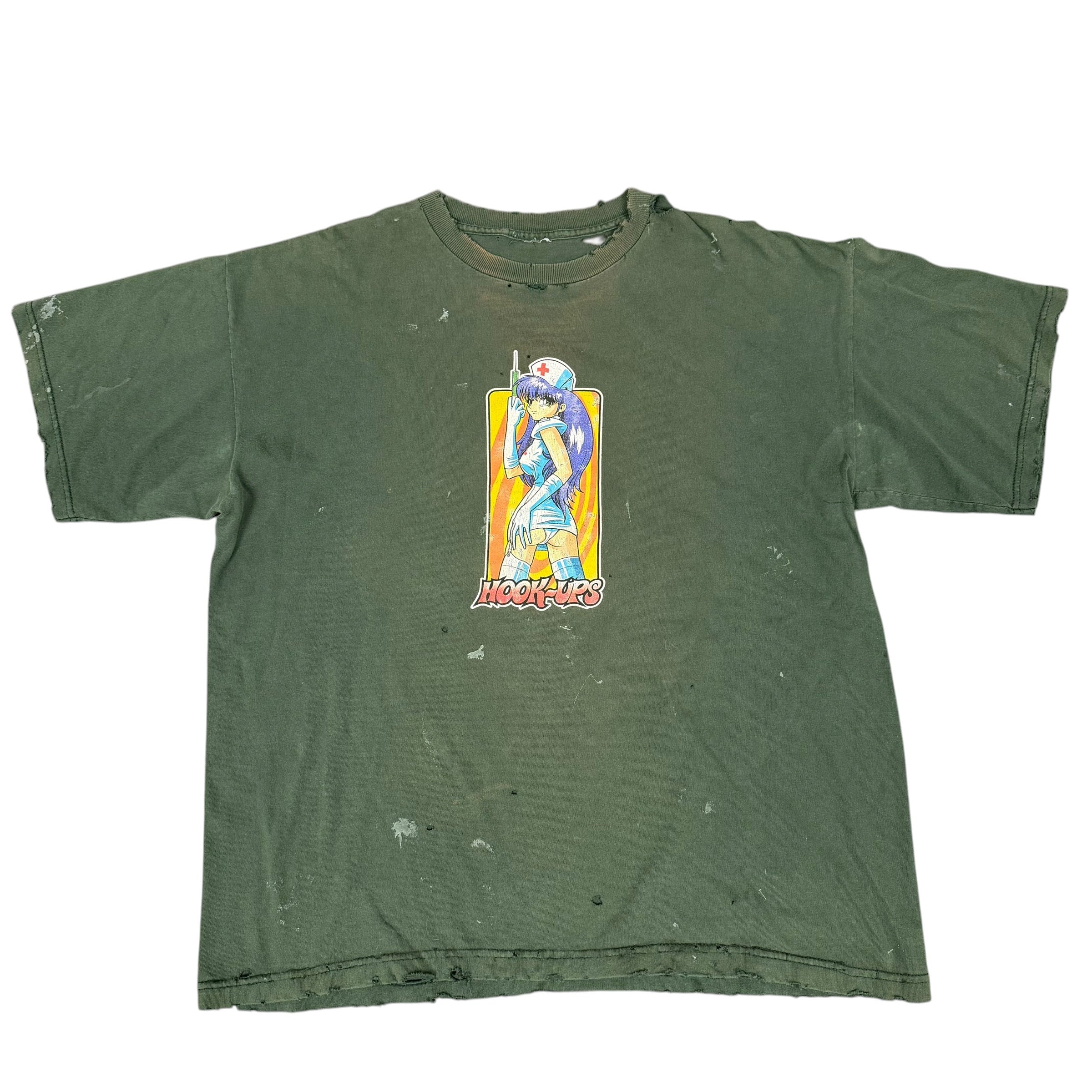 Vintage Green "Hook-Ups" Skate Distressed Green Tee