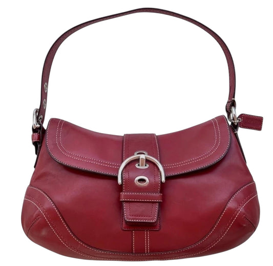 COACH Dark Burgundy Red Leather Soho Boho Flap Buckle Shoulder Bag