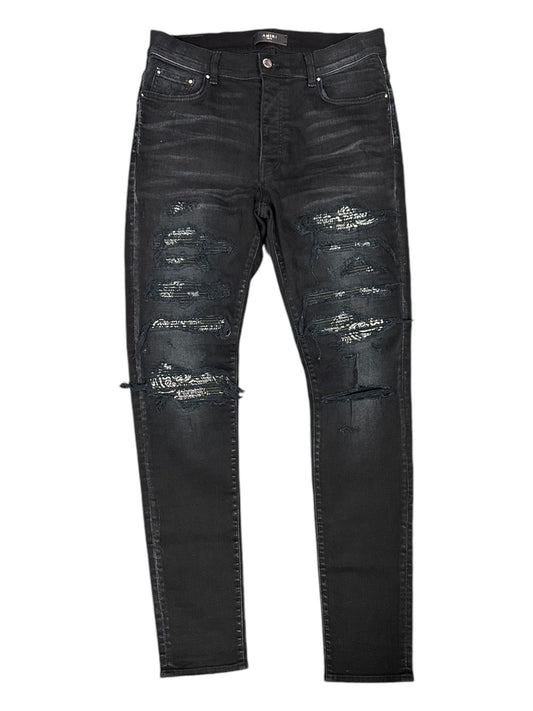 Amiri Black/Paisley Distressed Jeans