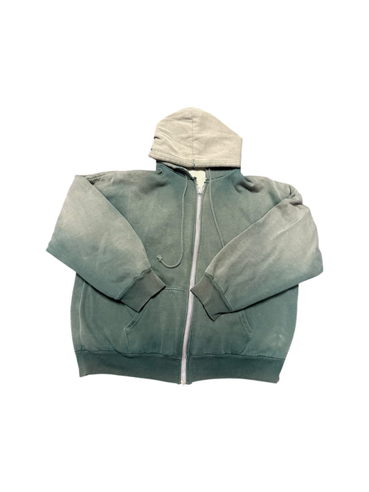 Vintage Faded Zip Up Hoodie Green