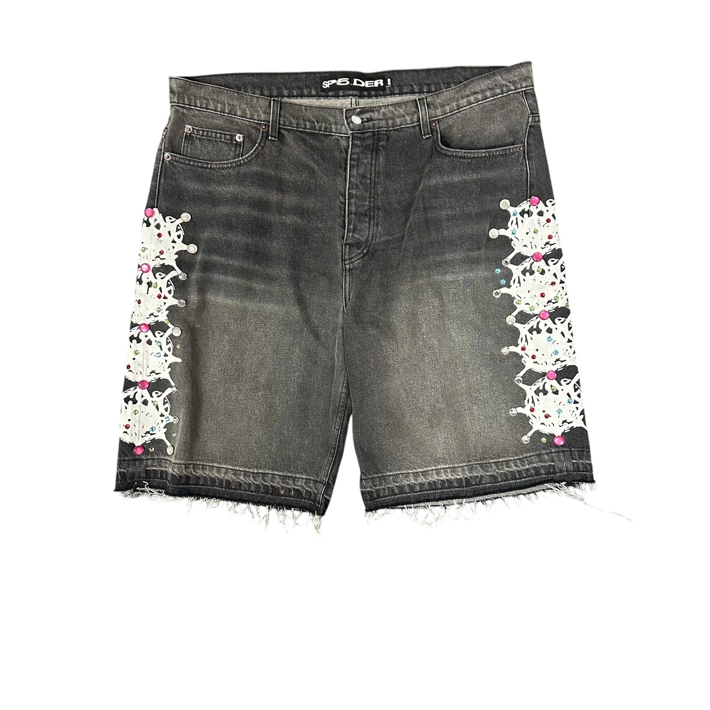 Sp5der Gem Stone Black Denim Shorts