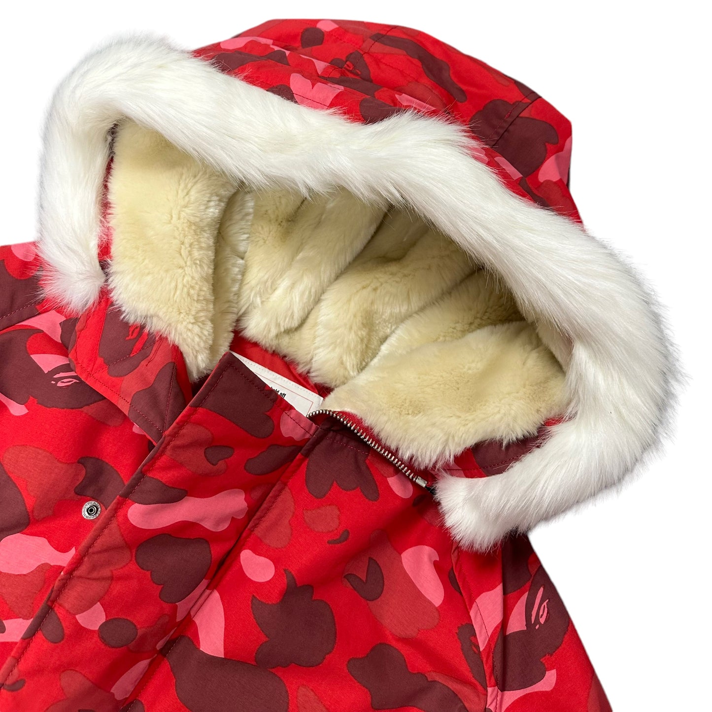 Bape Red Camo Snow Down Fur Jacket
