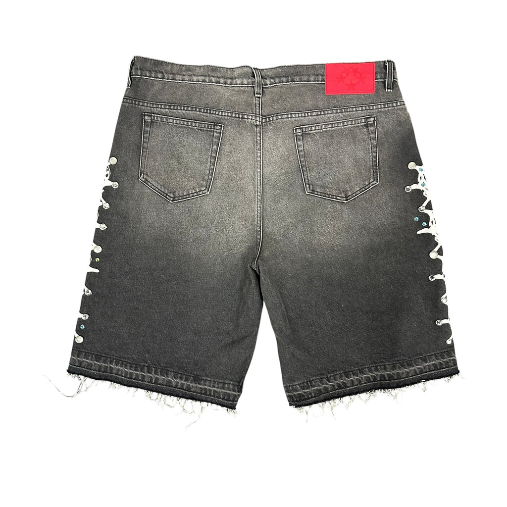 Sp5der Gem Stone Black Denim Shorts