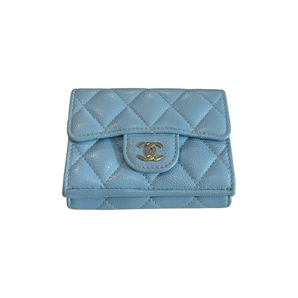 Chanel Caviar Quilted Double Flap Wallet Light Blue