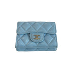 Chanel Caviar Quilted Double Flap Wallet Light Blue