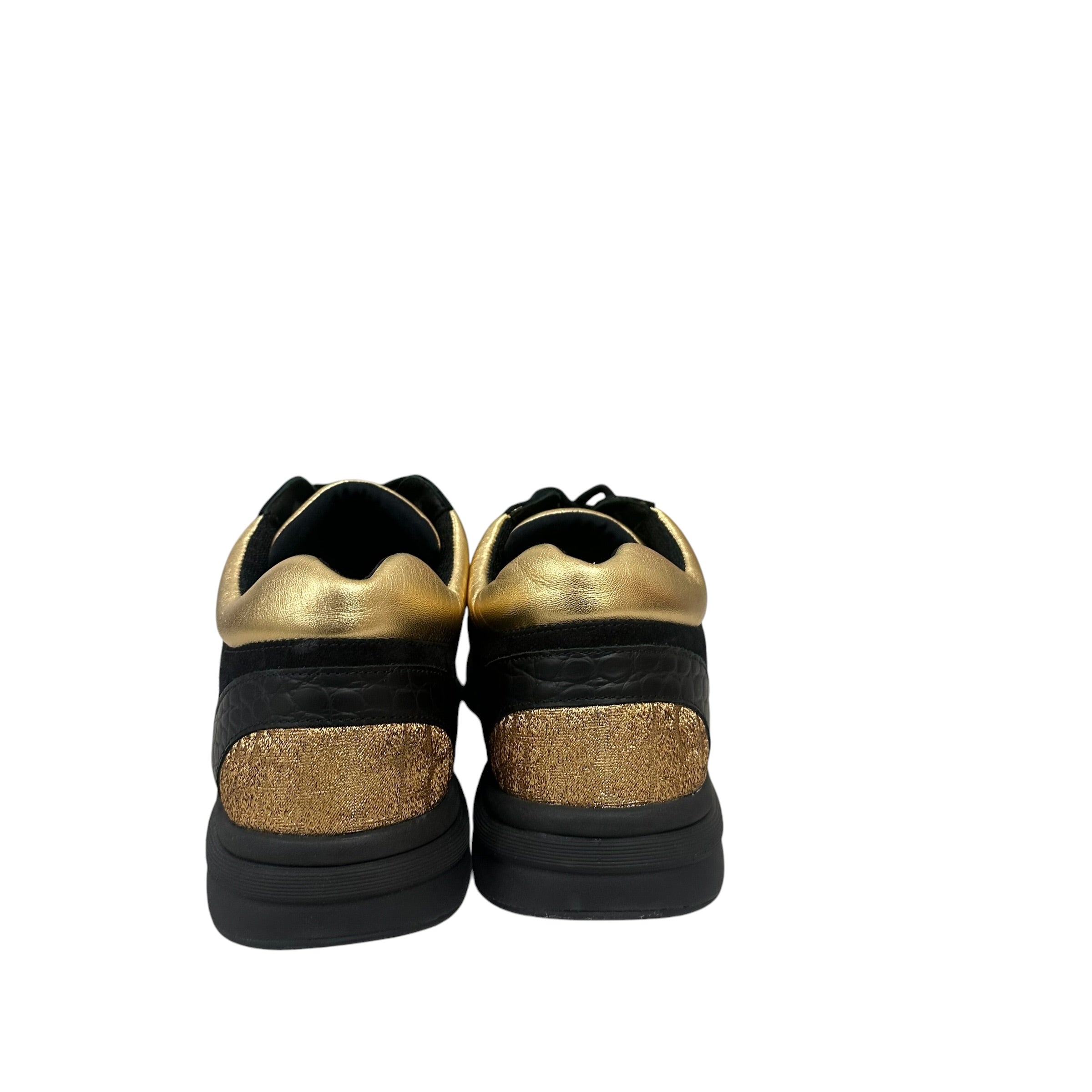 CHANEL Black and Gold CC Emblem Low TopTrainer Sneakers