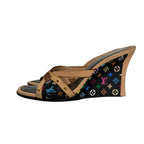 Louis Vuitton Black Monogram Multicolor Wedge Sandals