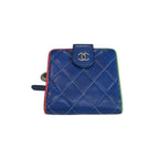 CHANEL Compact Wallet Lamb Skin Blue
