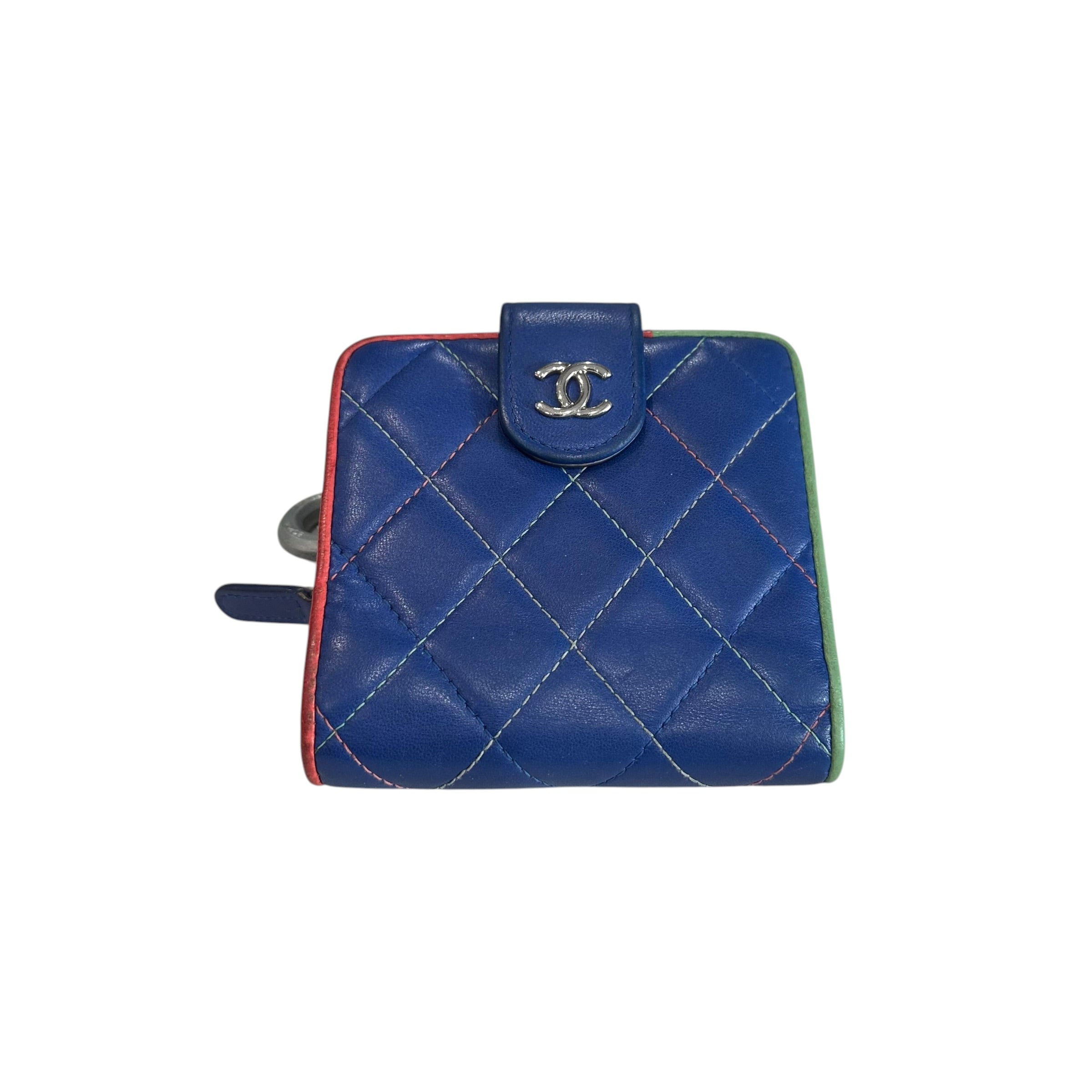 CHANEL Compact Wallet Lamb Skin Blue