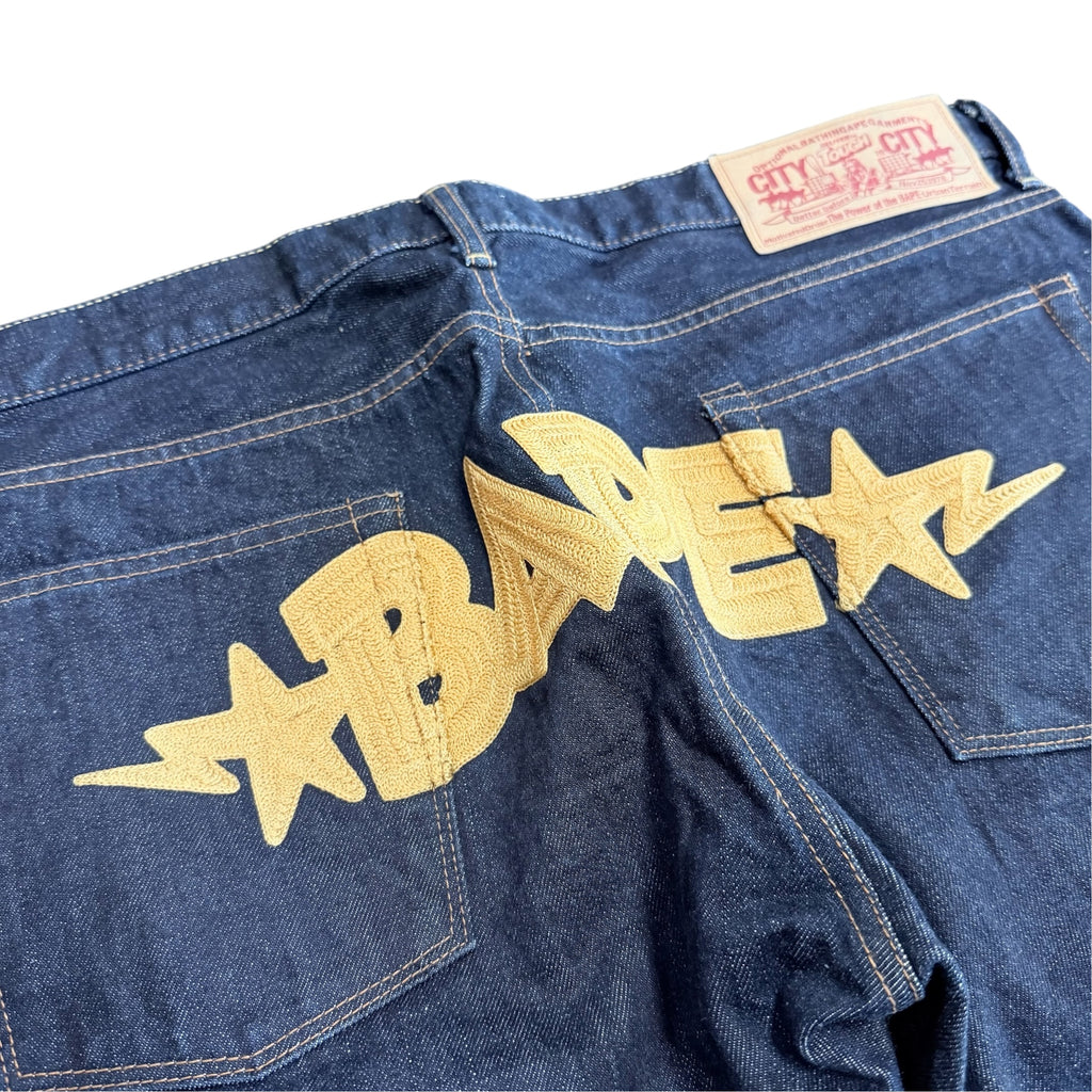 Bape Sta Denim/Gold Embroidered Jeans
