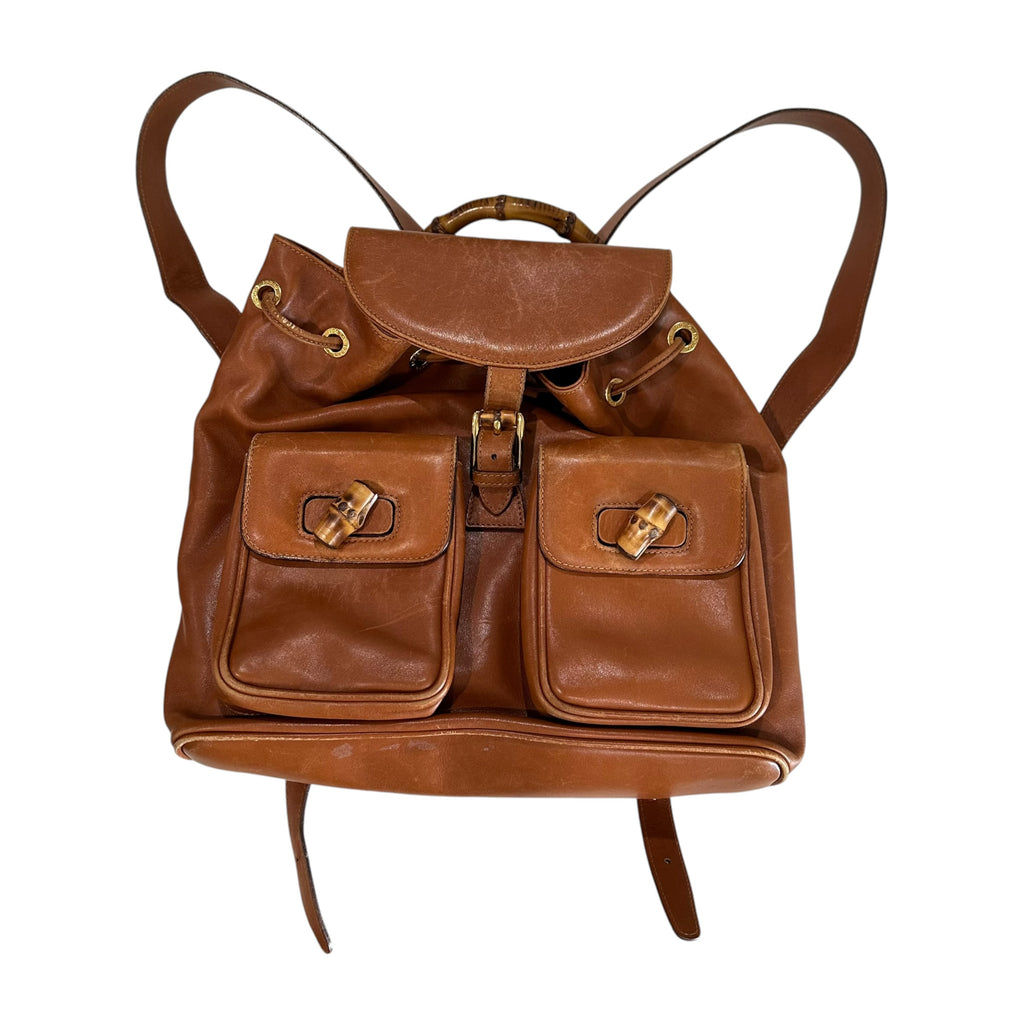 Vintage Gucci Calfskin Bamboo Backpack Brown