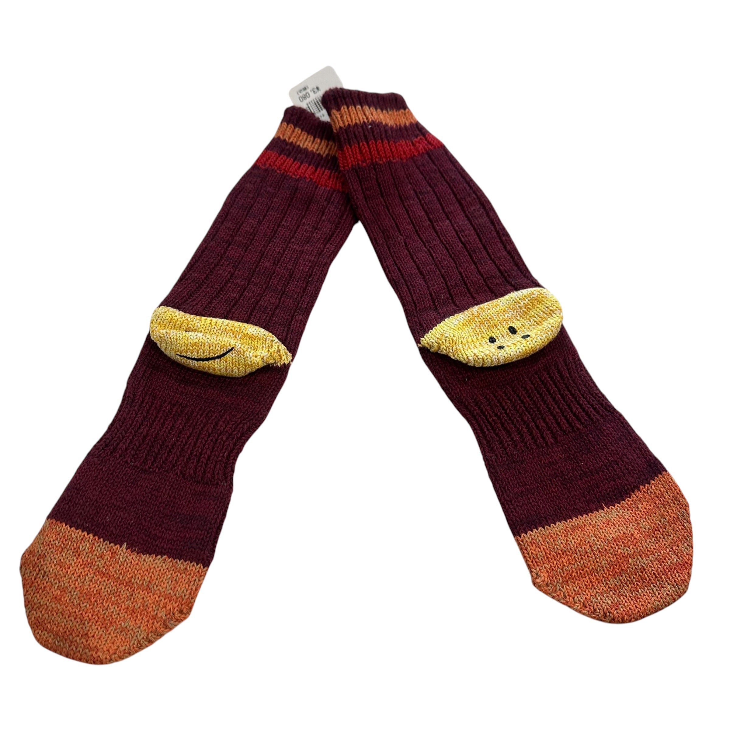 New Kapital 56 Yarns Smiley Socks Maroon/Orange