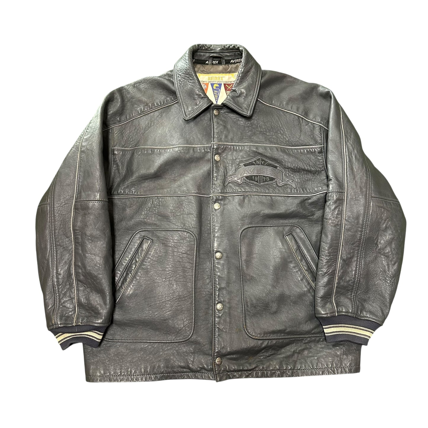 Vintage Avirex Grey Leather Jacket