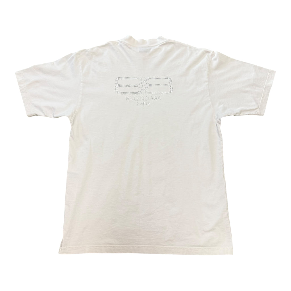 White Balenciaga Rhinestone Tee