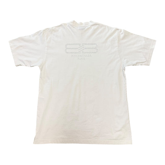 White Balenciaga Rhinestone Tee