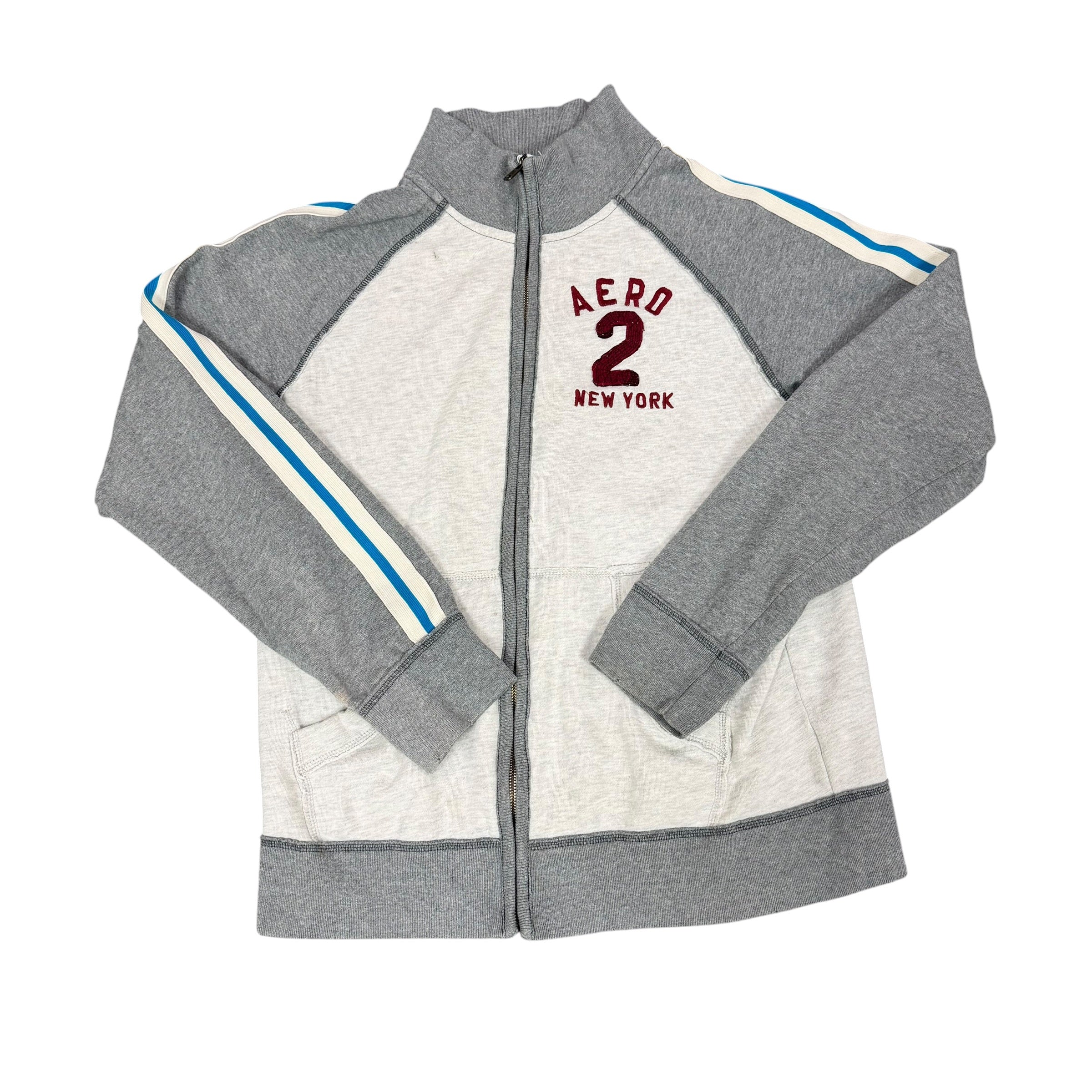 Aeropostale Sweatshirt Sweater Full Zip White Aero Blue Gray