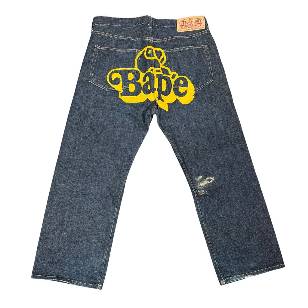 Vintage A Bathing Ape Yellow Print Denim Pants