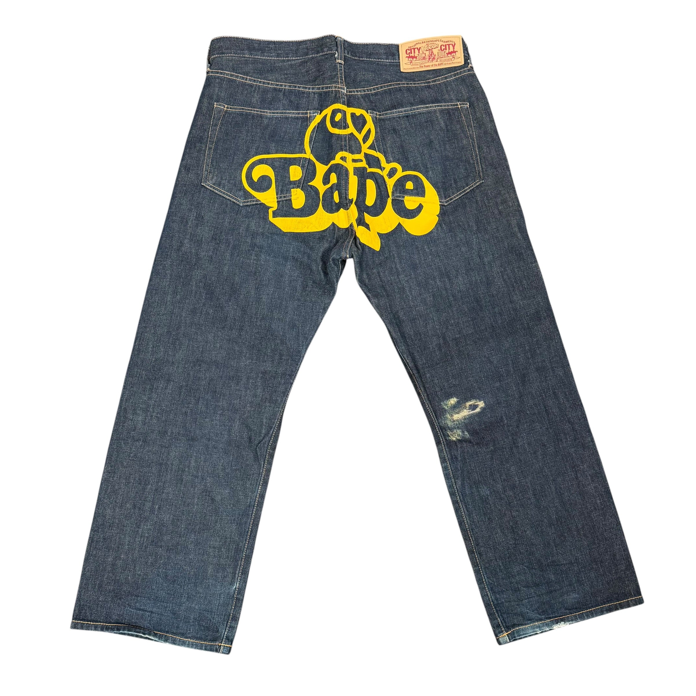 Vintage A Bathing Ape Yellow Print Denim Pants