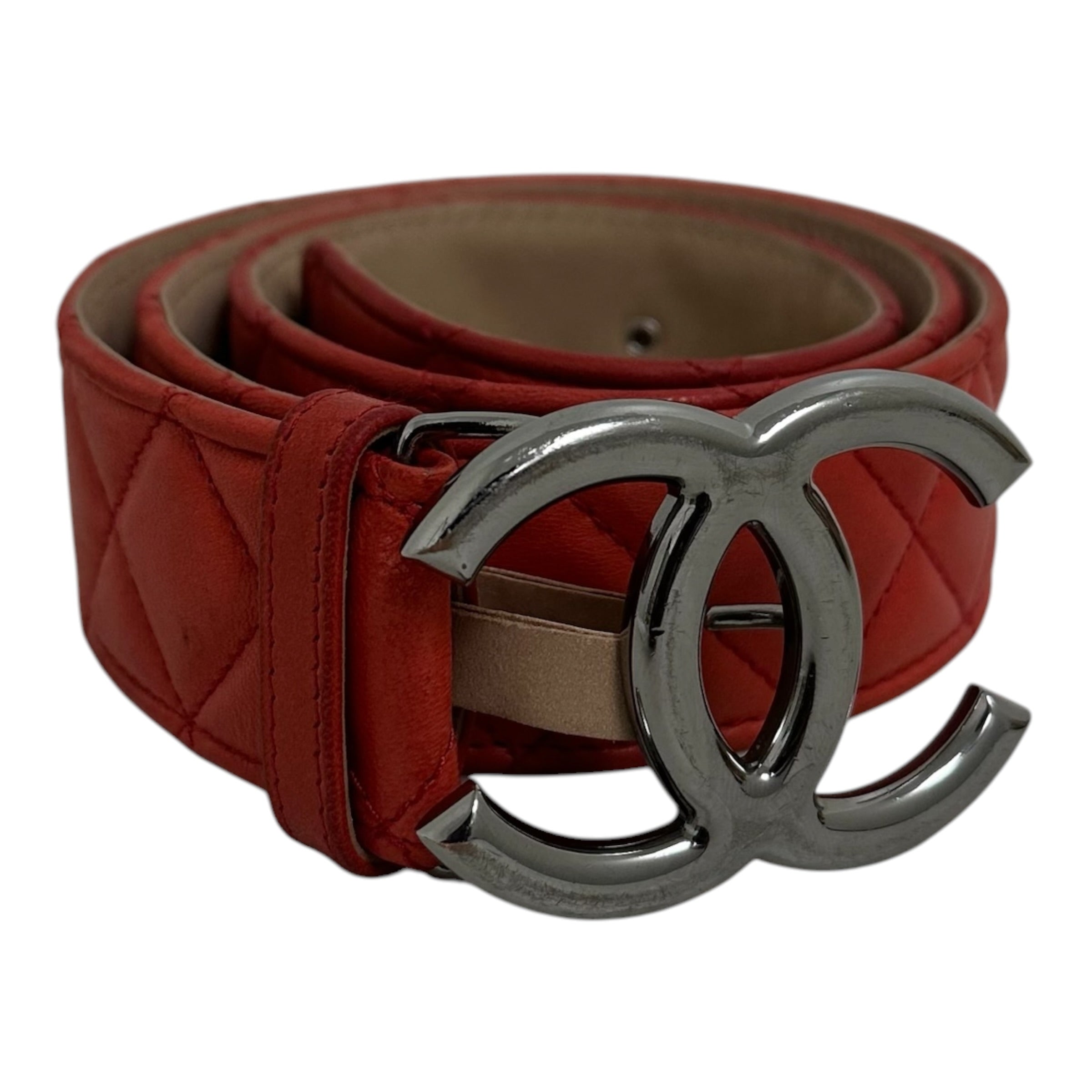 Chanel Red Quilted Leather Belt