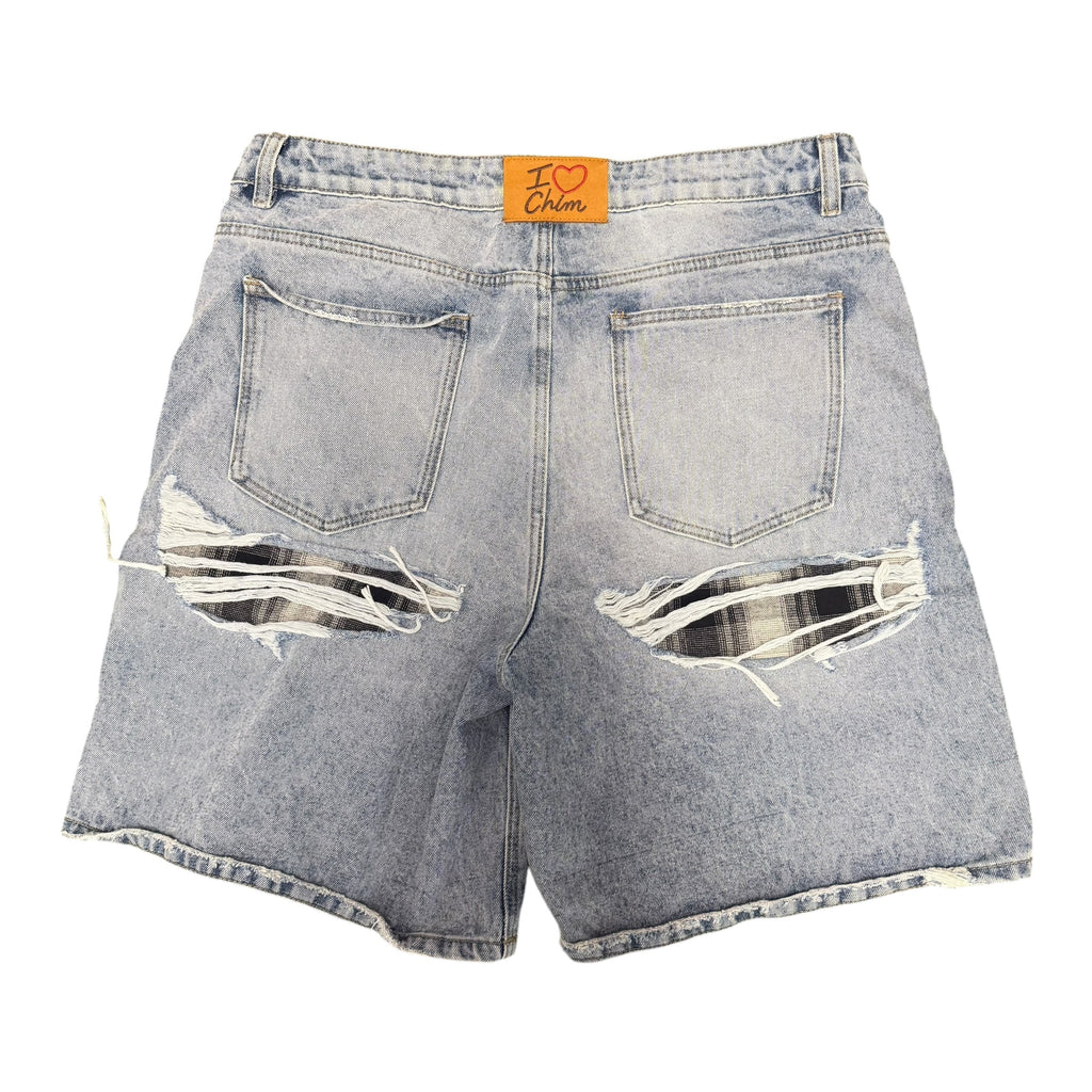 HMDD Denim/Plaid Distressed Shorts