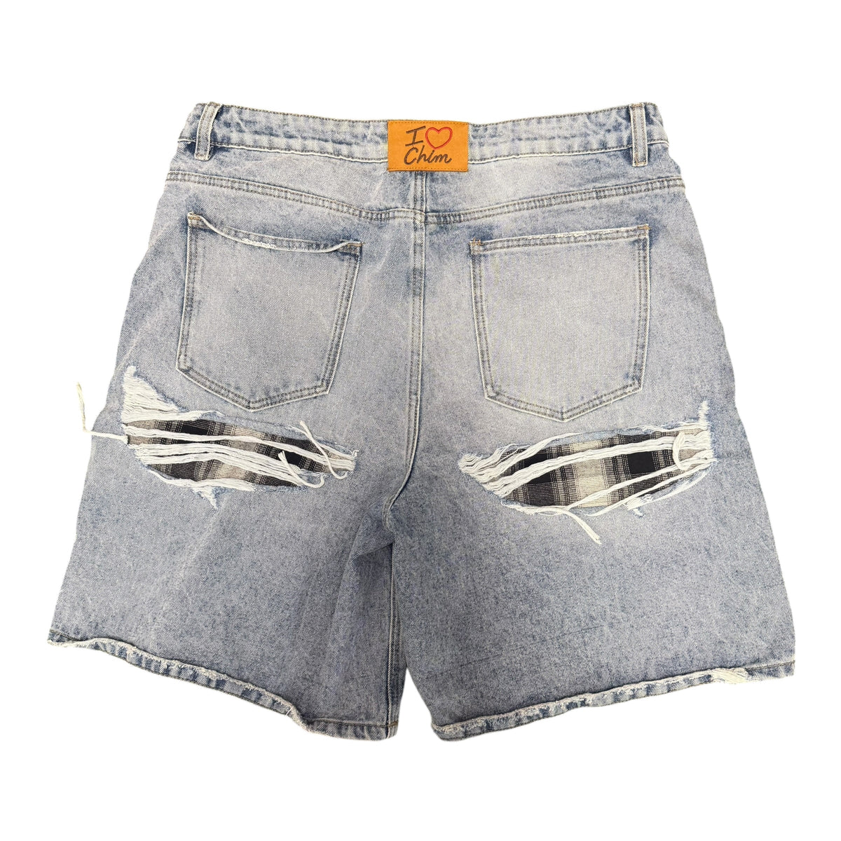 HMDD Denim/Plaid Distressed Shorts