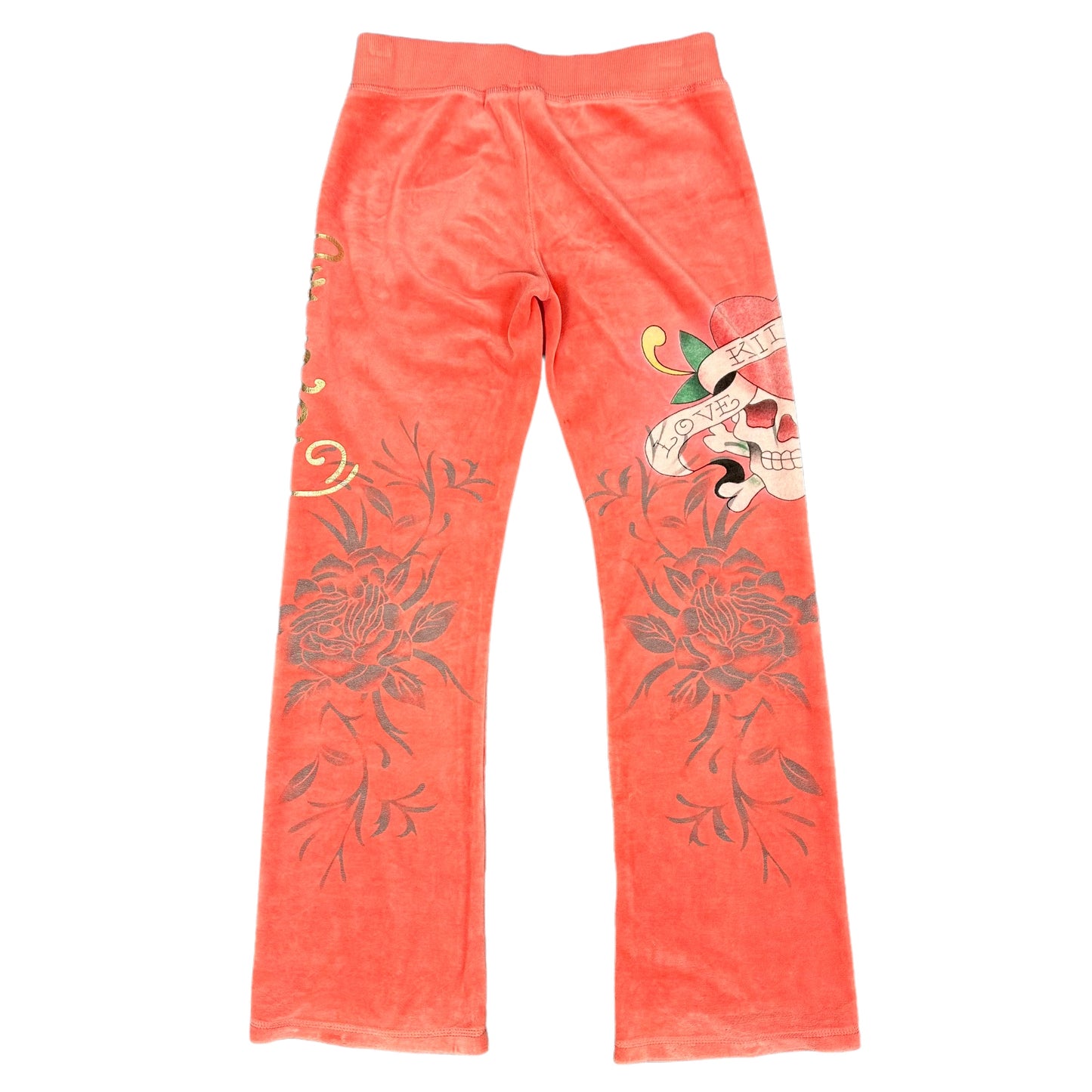 Ed Hardy Peach Butterfly Velour Sweatpants