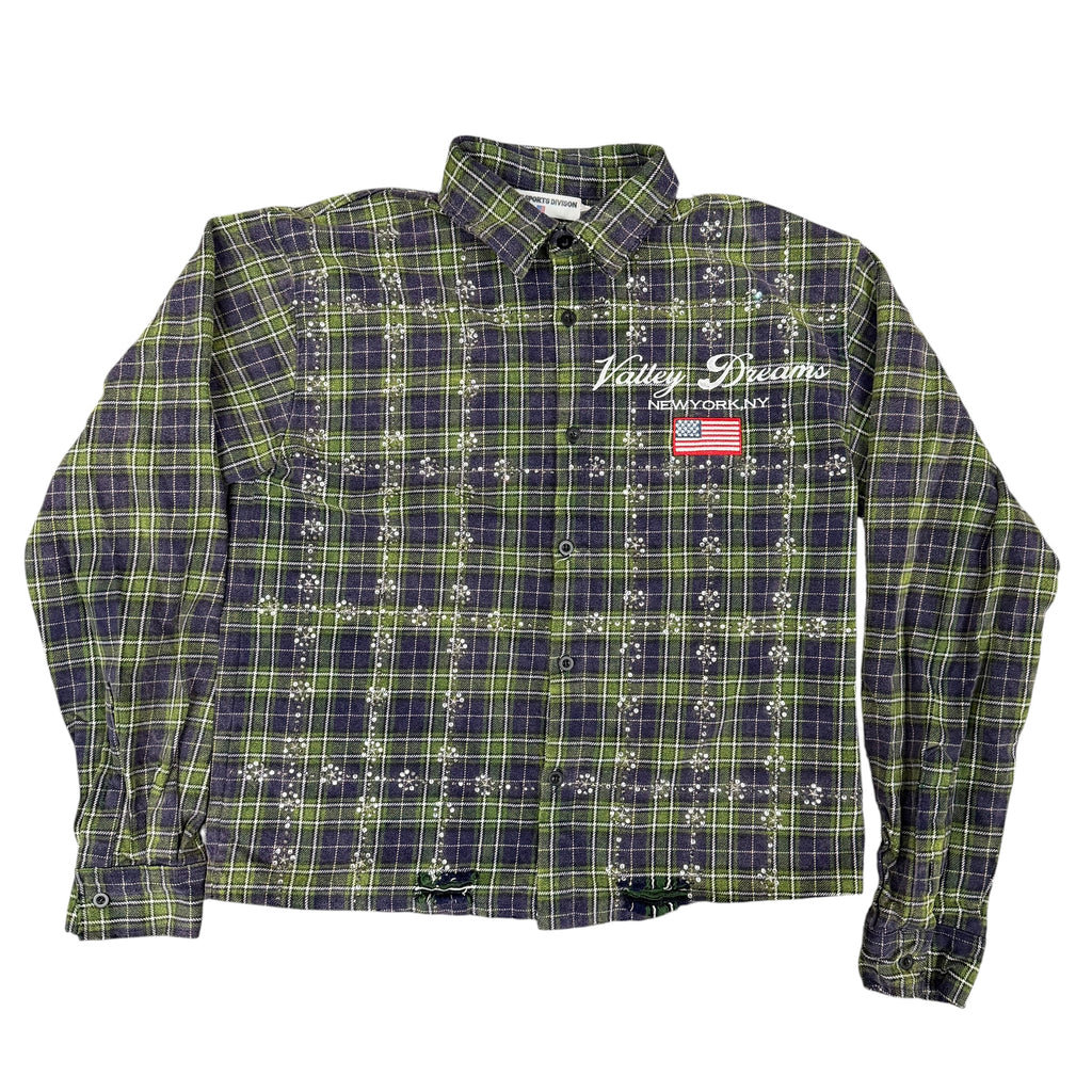 Vale Live Green/Purple Rhinestone Flannel