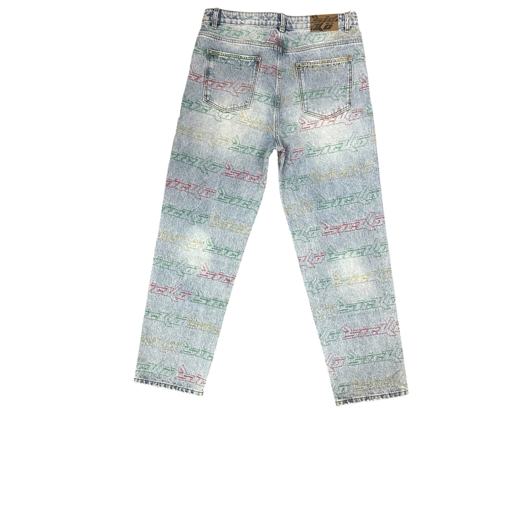 New Sicko All-Over Print Light Blue Denim Jeans