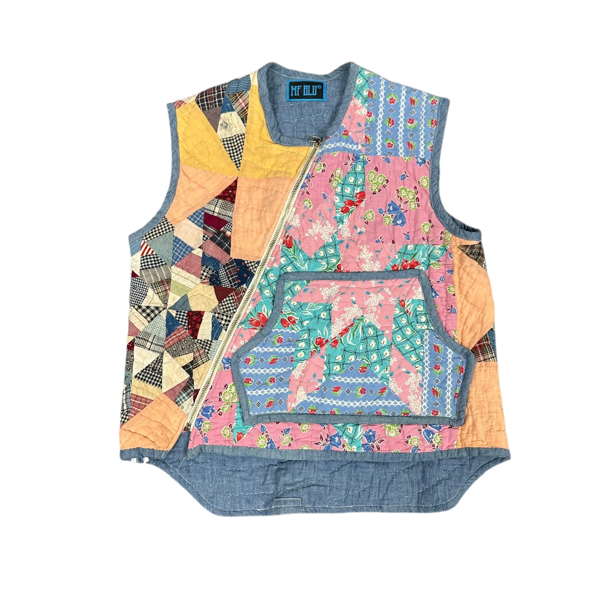 MF BLU Asymmetrical Patchwork Vest