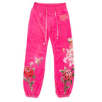 Ed Hardy Pink Skull Rose Velour Sweatpants