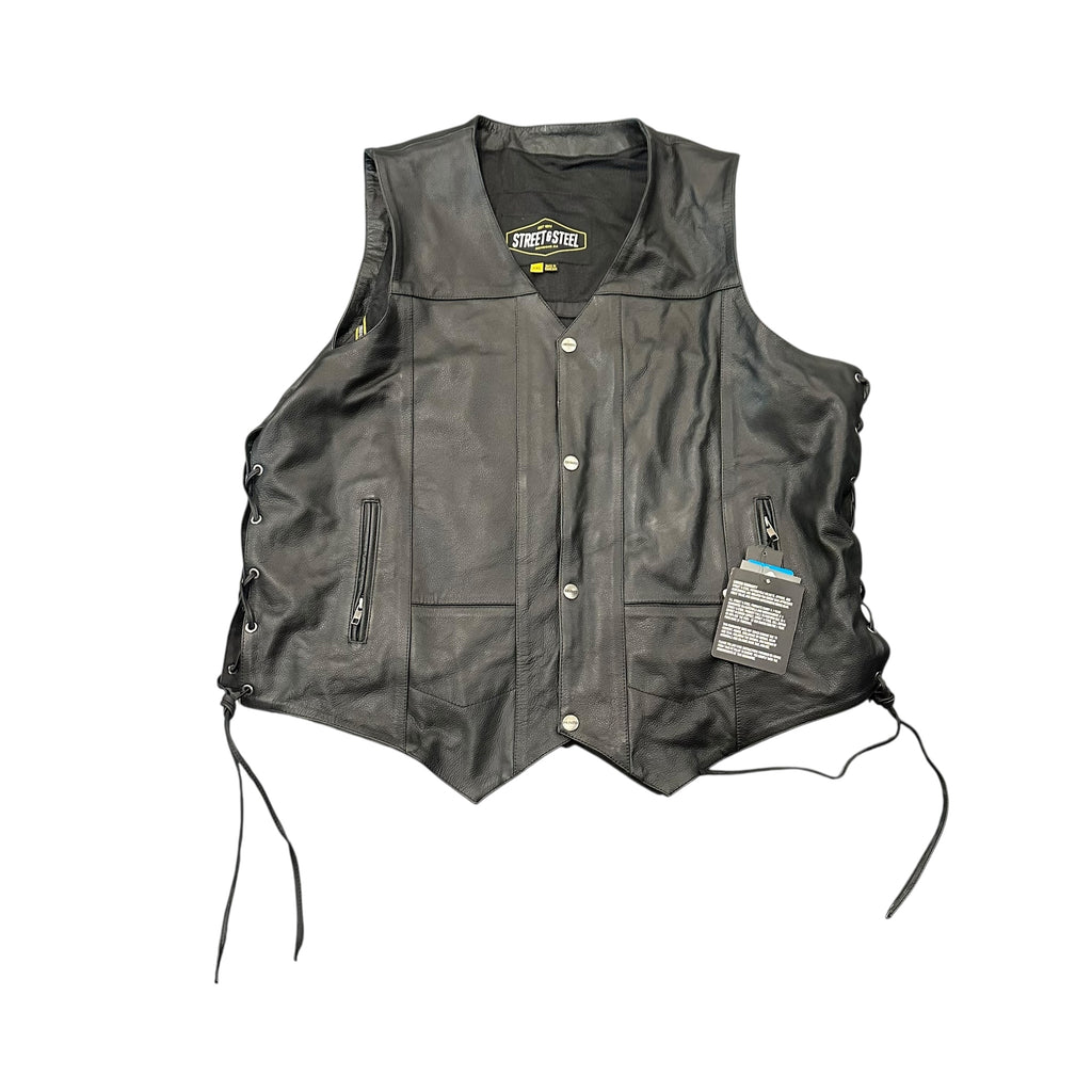 Street And Steal Leather Motorcycle Jacket Black.