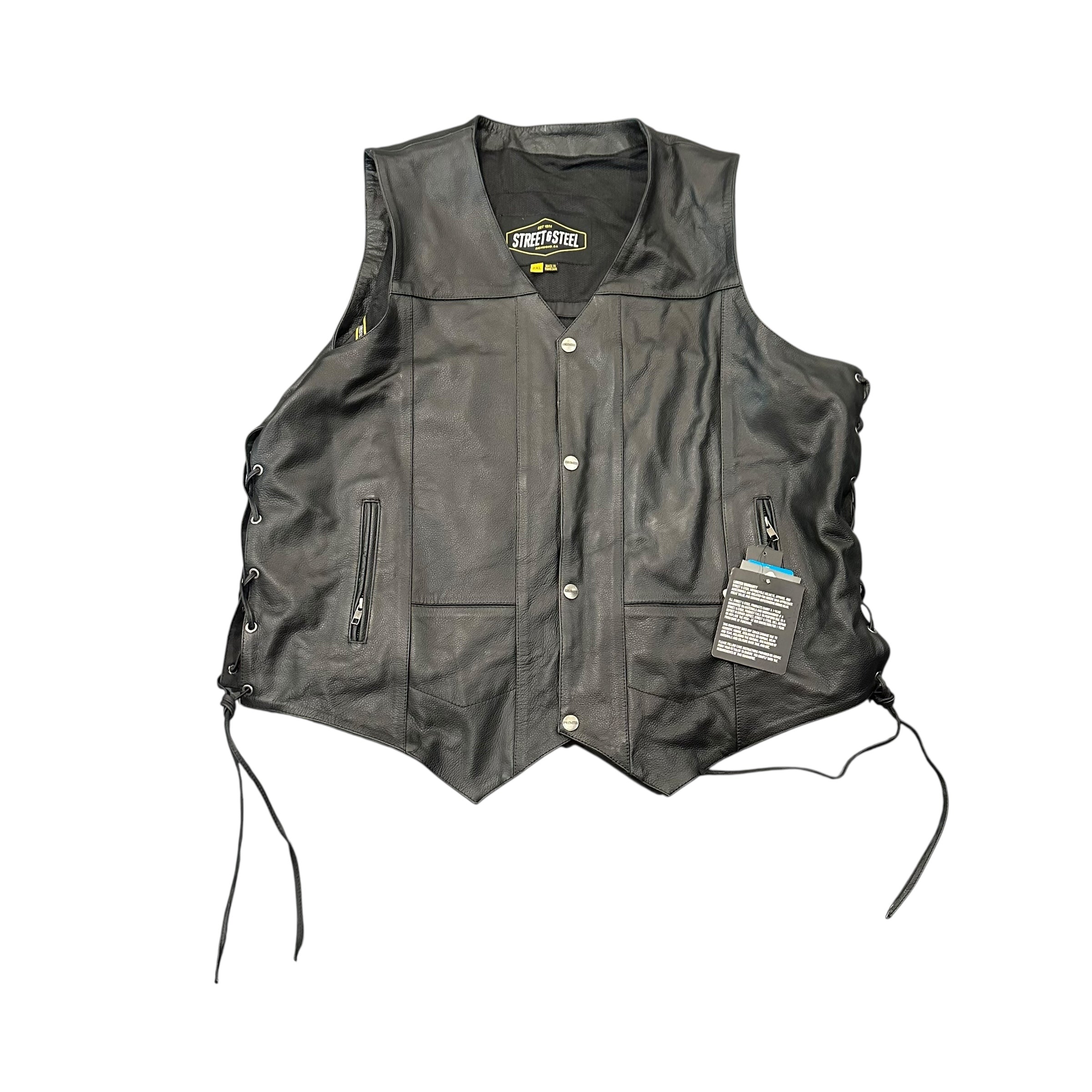 Street And Steal Leather Motorcycle Jacket Black.